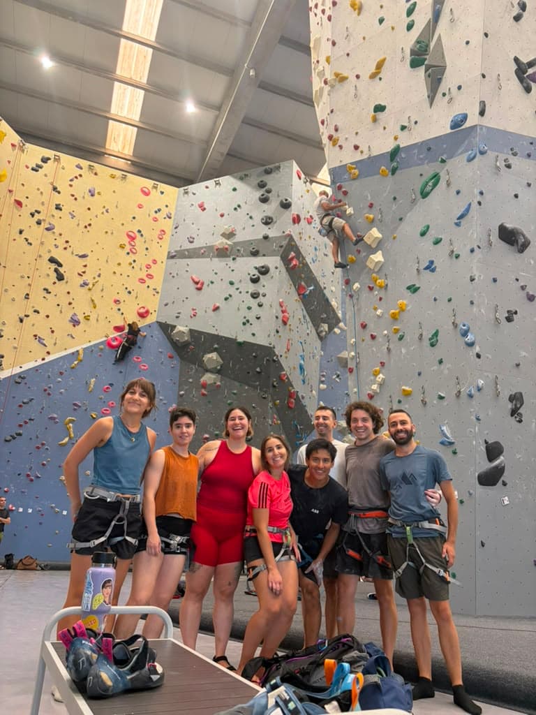 Keep Calm climbing group at an indoor bouldering gym in Barcelona