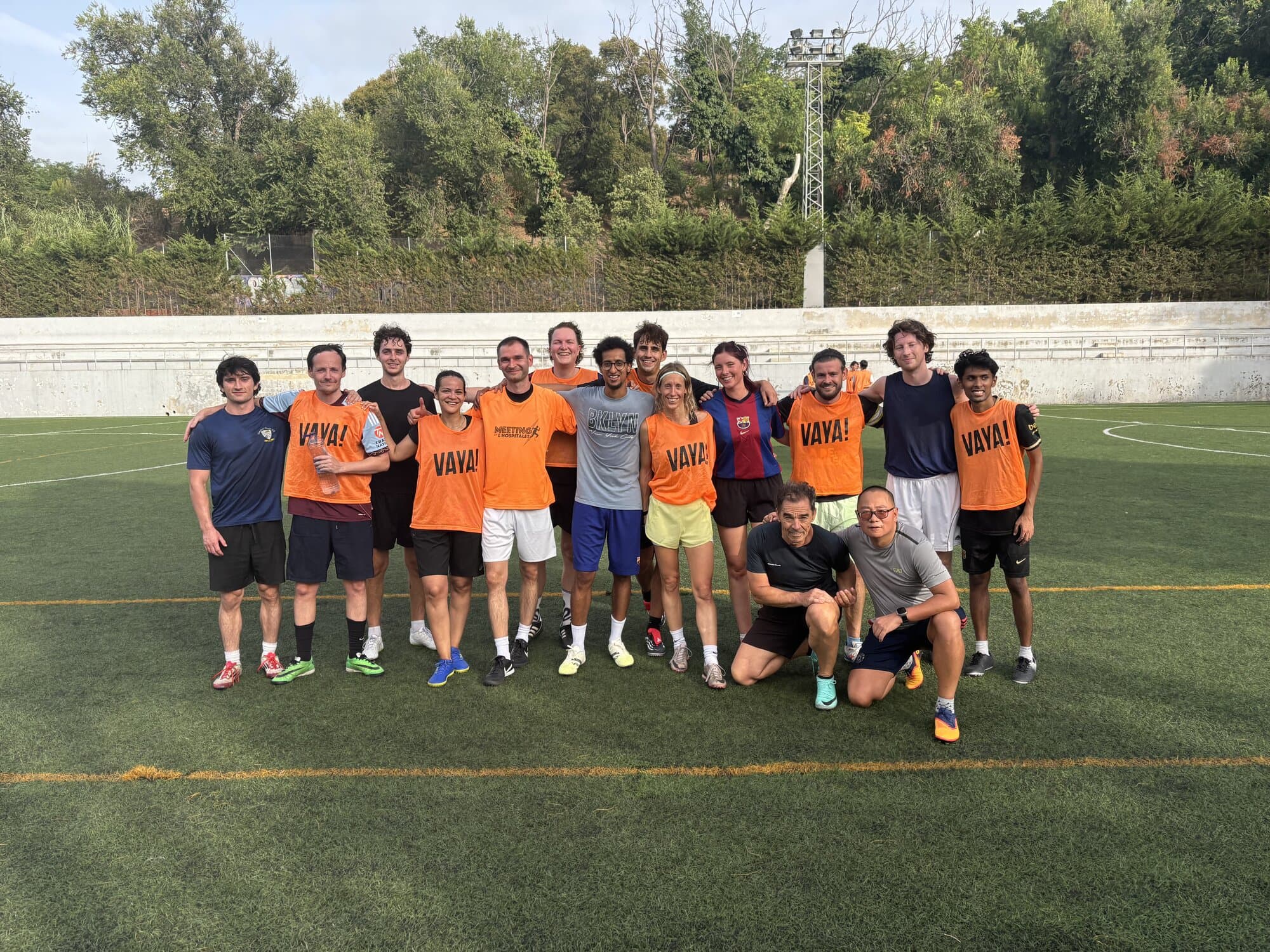 Keep Calm Community Friday football team wearing Vaya Sports bibs after a session in Barcelona